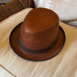 Men's Brown Leather Trilby Hat with Dark Brown Band